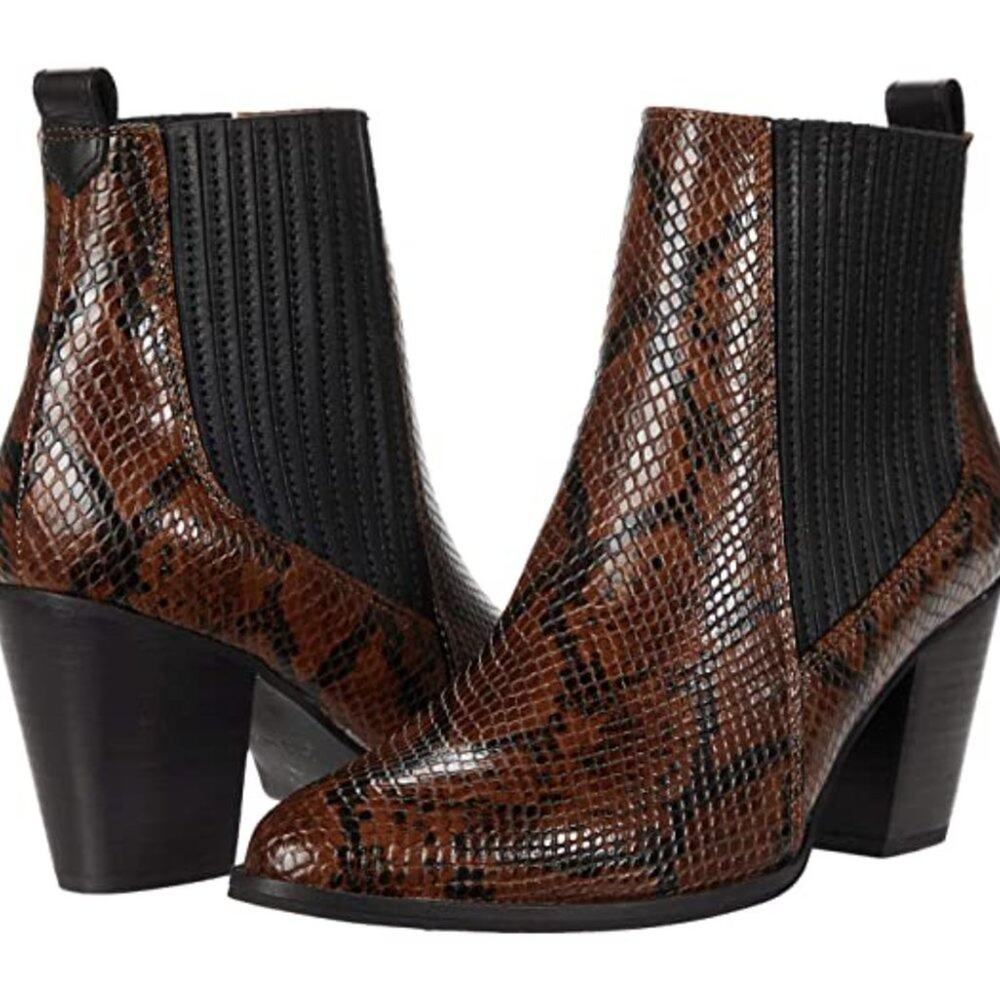 Clarks West Lo Dark Tan Snake Leather Heeled Booties - Picture 15 of 16